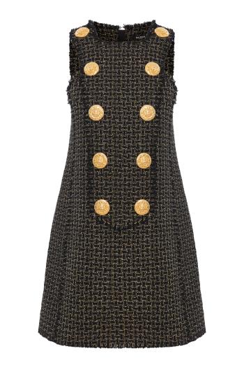 Sleeveless lurex tweed dress with buttons