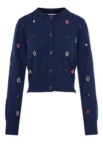 Cardigan in cashmere and cotton with floral motif