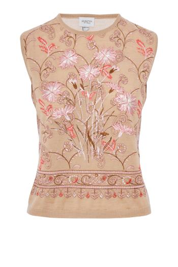 Embroidered knitted cashmere and silk sleeveless sweater 