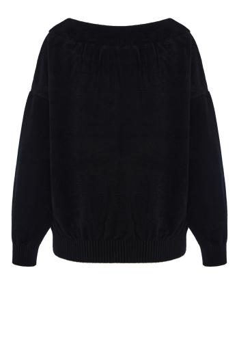 Off-the-shoulder knitted-velvet sweater 