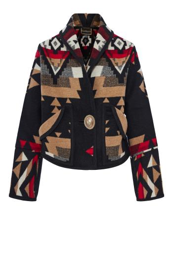 Fringed wool intarsia jacket