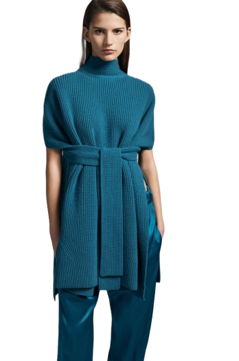 Scarf-detailed ribbed wool and cashmere poncho 
