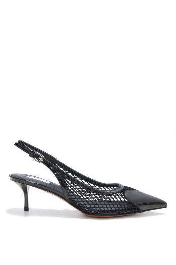 Mesh and patent-leather 55 slingback pumps 