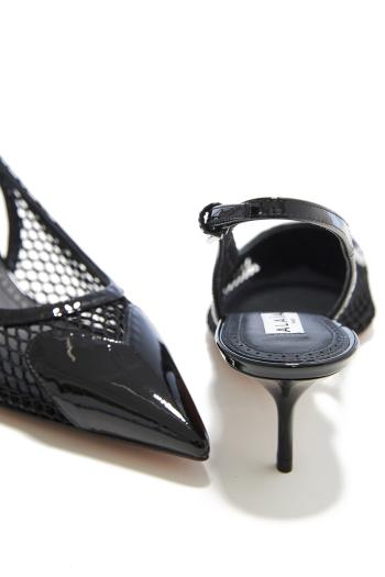 Mesh and patent-leather 55 slingback pumps 