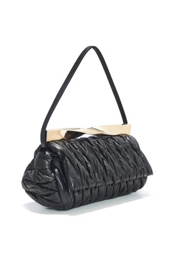 Twist quilted leather clutch