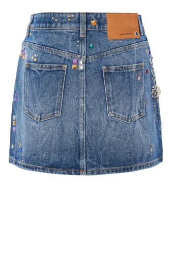 Embellished cotton-denim mini skirt