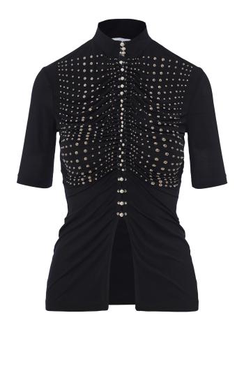 Embellished ruched jersey top 