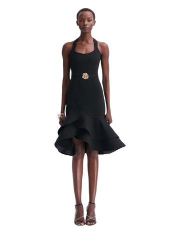 Embellished ruffled wool-blend mini dress 