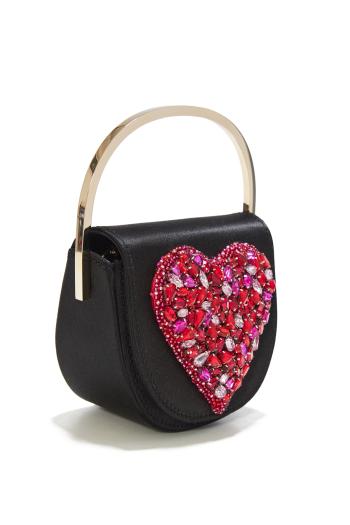 Love Me micro embellished satin top handle bag 