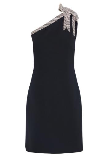 Diamante-embellished crepe one-shoulder mini dress 