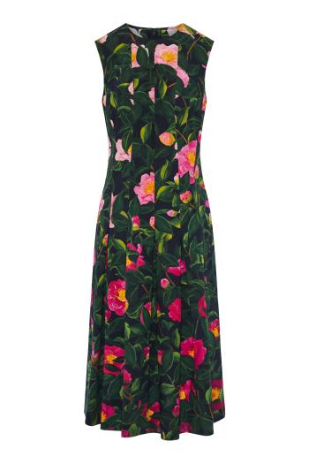 Camellia printed cotton-blend midi dress 
