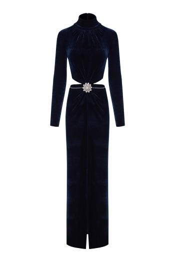 Cutout embellished velvet maxi dress with jewellet beld