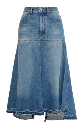 Patched cotton denim midi skirt 