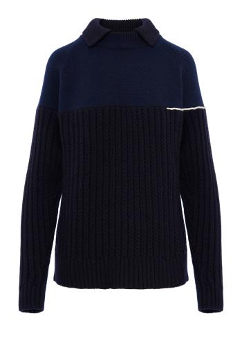 Collar Detail Embroidered wool sweater
