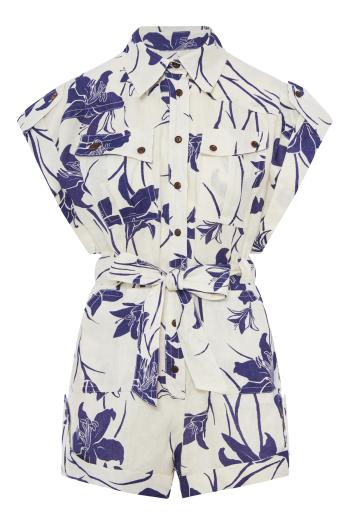 Acadian Cuffed printed linen playsuit 