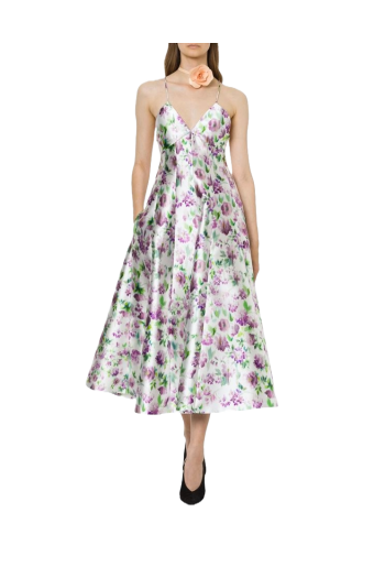 Duchesse-satin printed midi dress 
