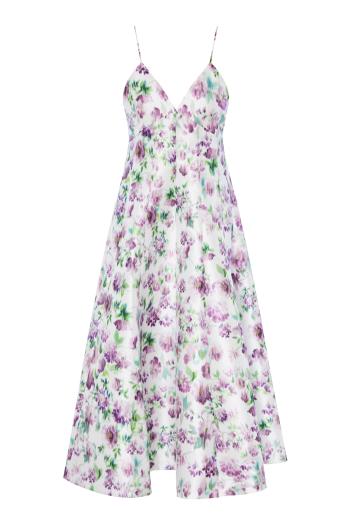 Duchesse-satin printed midi dress 