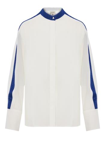 Button-down silk shirt with signature silk on mao collar and sleeves