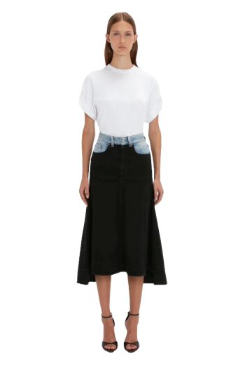 Flared stretch-knit midi skirt 