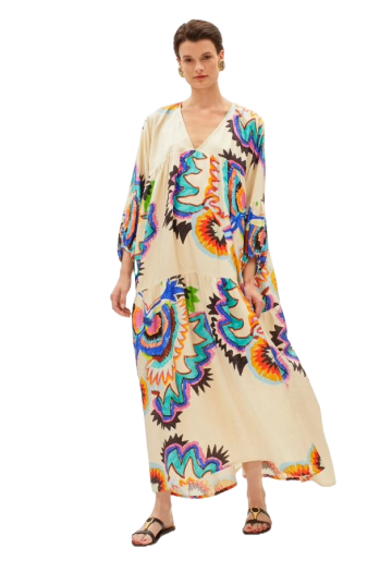 Paradisos Volant printed silk maxi dress