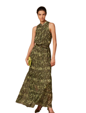 Printed silk sleeveless maxi dress