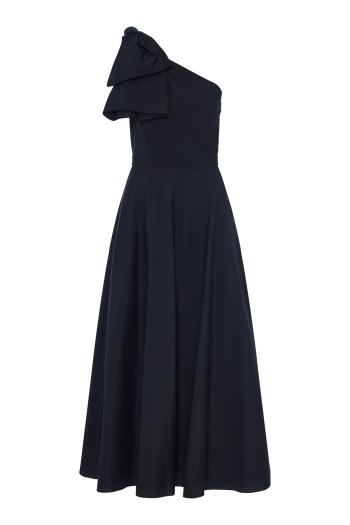 Assymetric popeline cotton maxi dress with bow
