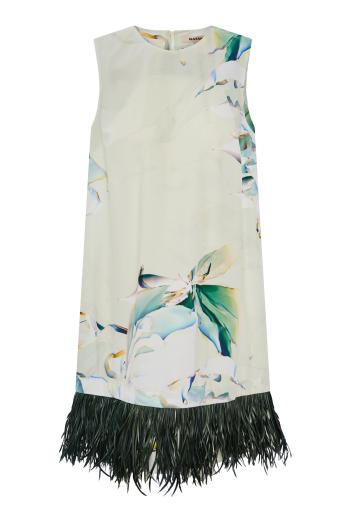 Aina feather-trimmed printed cotton mini dress
