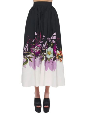 Floral Print Skirt in Poplin