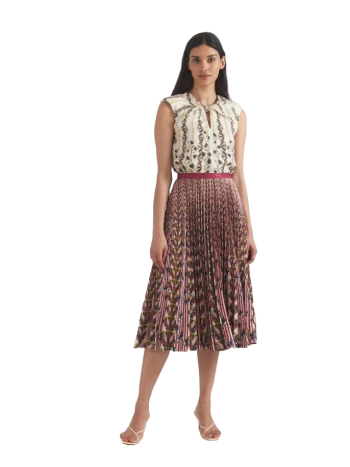 Kim printed pleated satin midi skirt 