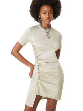 Ruched metallic crepe mini dress
