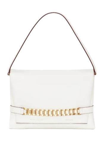 Chain Pouch with Strap In White Leather