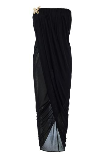 Embellished ruched jersey strapless midi dress 