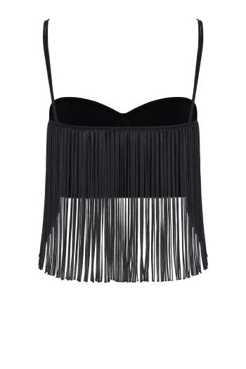 Fringed satin cropped top 