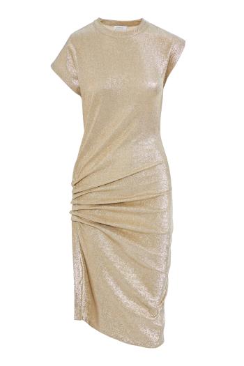 Ruched metallic crepe mini dress