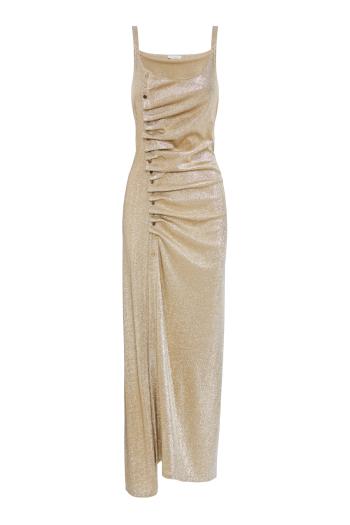 Ruched metallic crepe maxi dress 