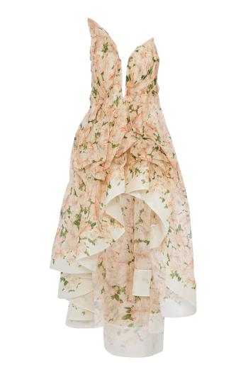 Natura draped printed linen midi dress 
