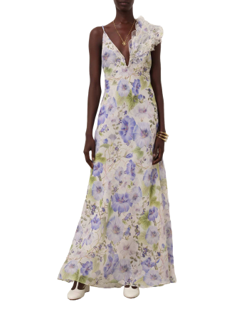 Embellished printed linen and silk gown 