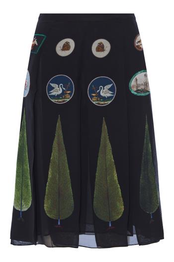 Pleated printed silk midi skirt 