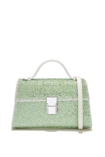 Stella micro crystal-embellished leather top handle bag 