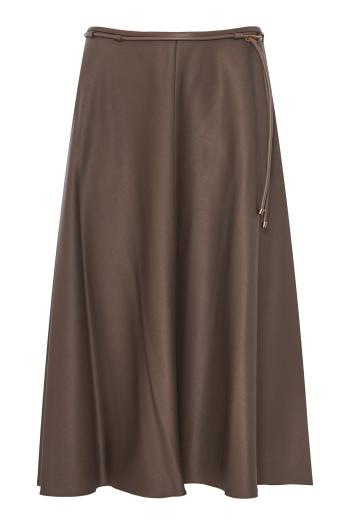 Belted wool-gabardine midi skirt 