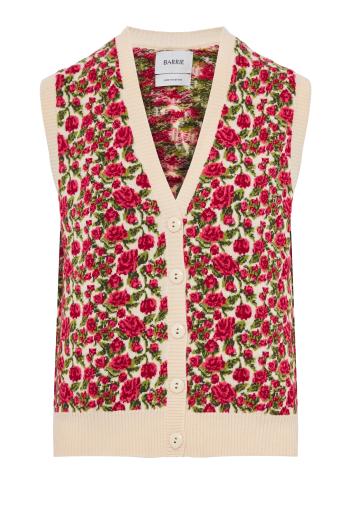 Intarsia cashmere and wool sleeveless cardigan 