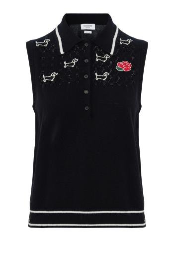 Merino Wool Pointelle Jersey Hector & Rose Sleeveless Polo