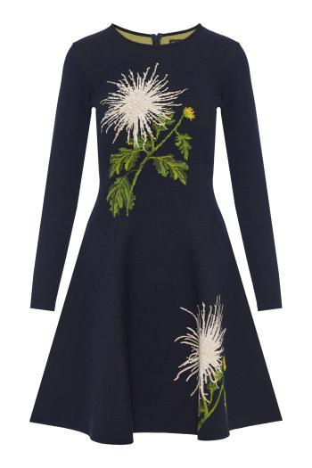 Crysanthemum jacquard knitted mini dress