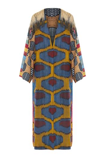 79 fringed printed silk kaftan