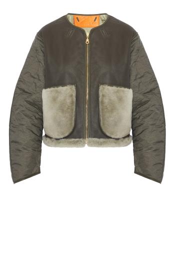 Shearling Cropped Aviator Quilt Jacket reversible