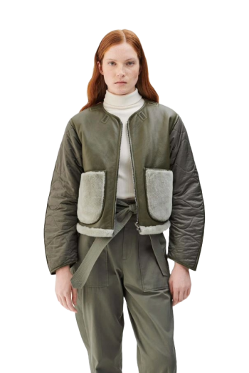 Shearling Cropped Aviator Quilt Jacket reversible