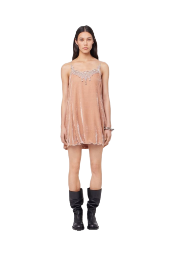 Velvet embroidered mini dress