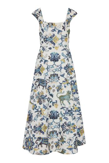 Farfalle embroidered linen midi dress