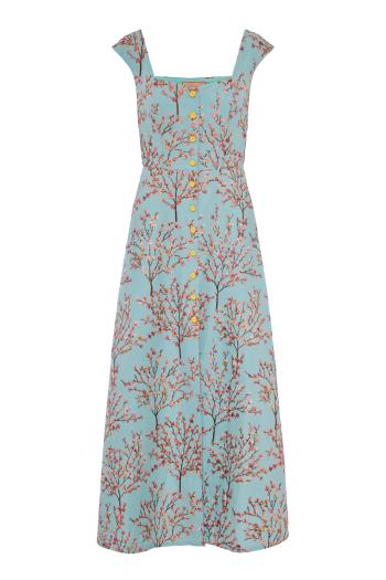 Farfalle embroidered linen and cotton midi dress 