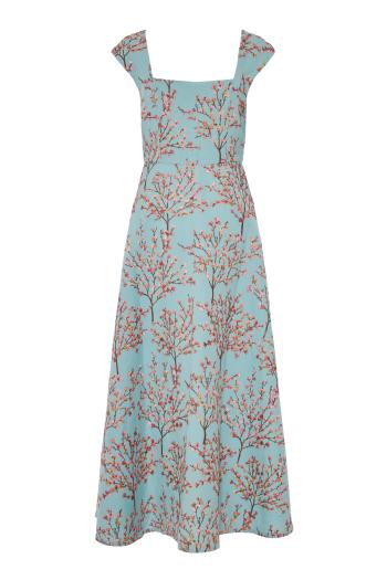 Farfalle embroidered linen and cotton midi dress 